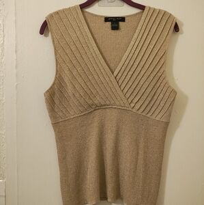 August Silk Women's Yellow Gold Sparkle Knit Top Sleeveless Silk Blend Large
